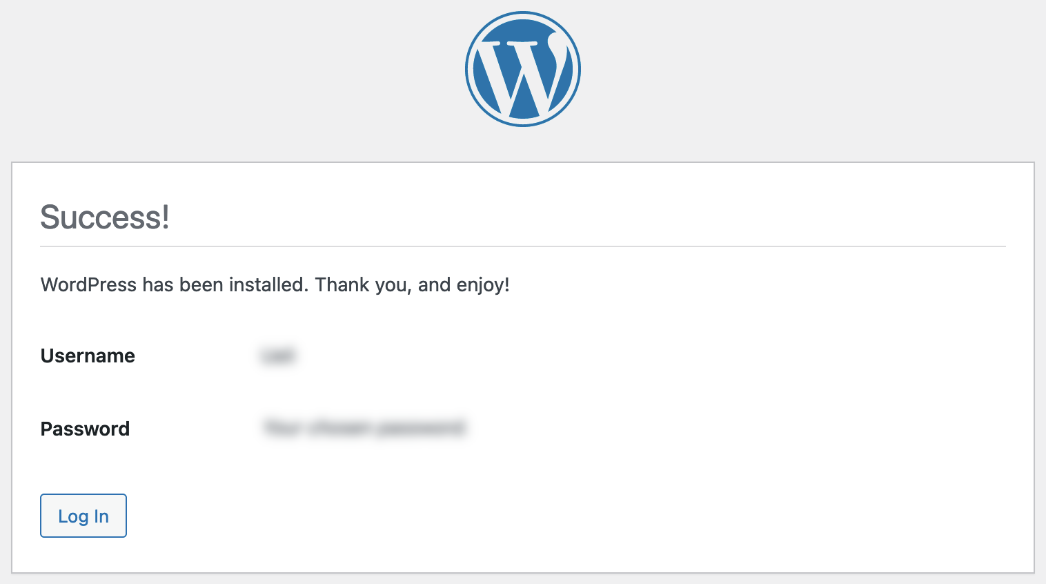 Erfolgreiche Installation einer WordPress Instanz