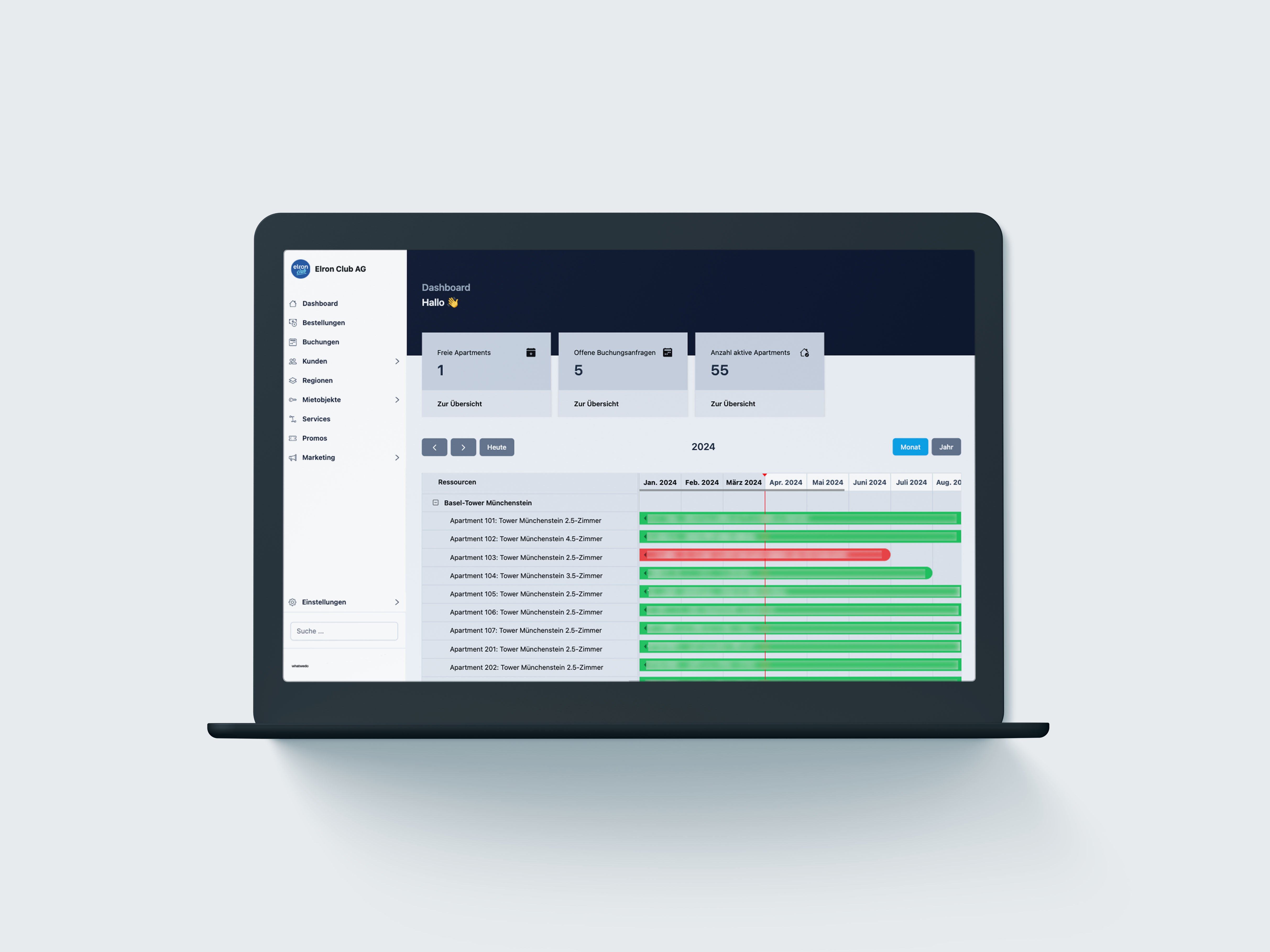 Resultat Buchungskalender möblierte Apartments im Admin mit Symfony und araise
