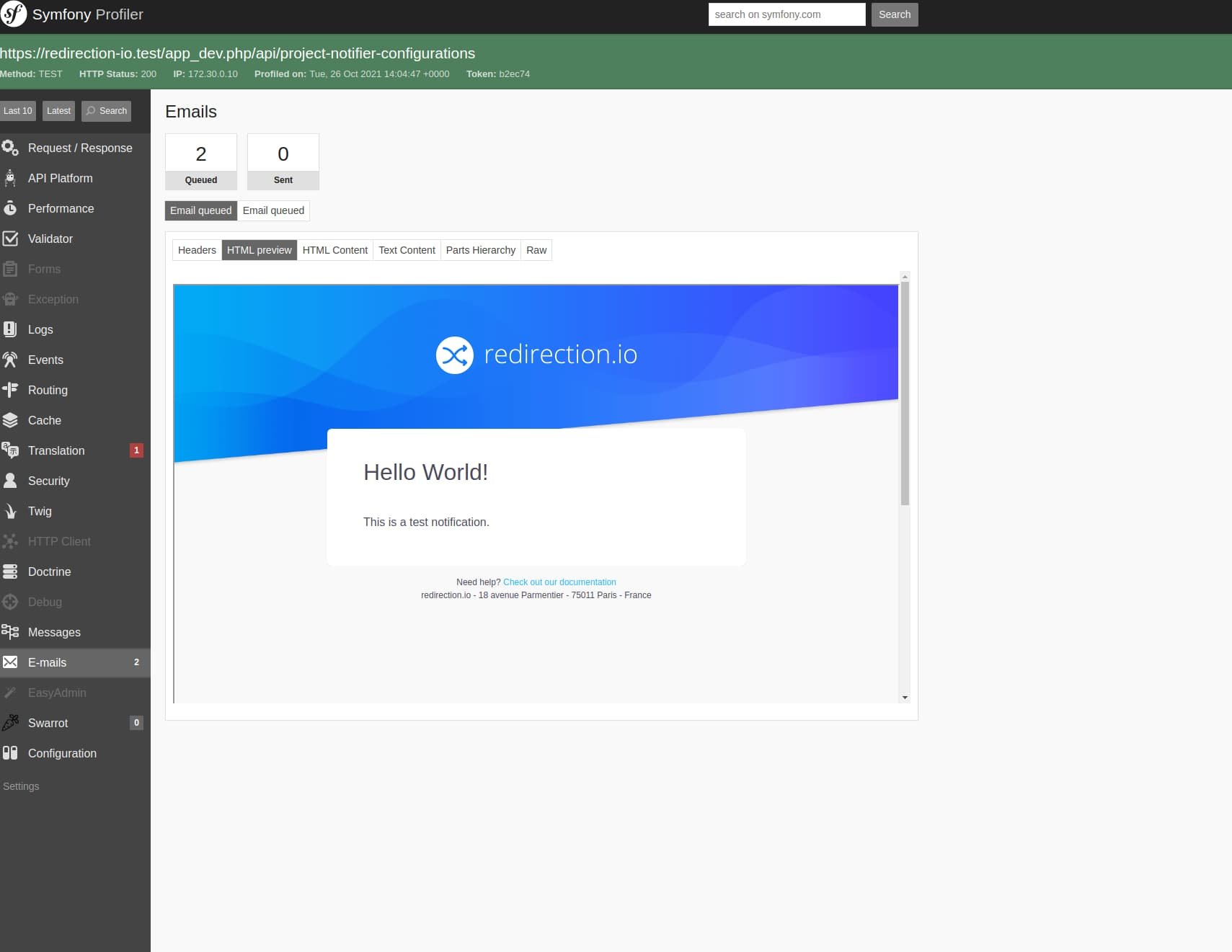 Symfony Screenshot