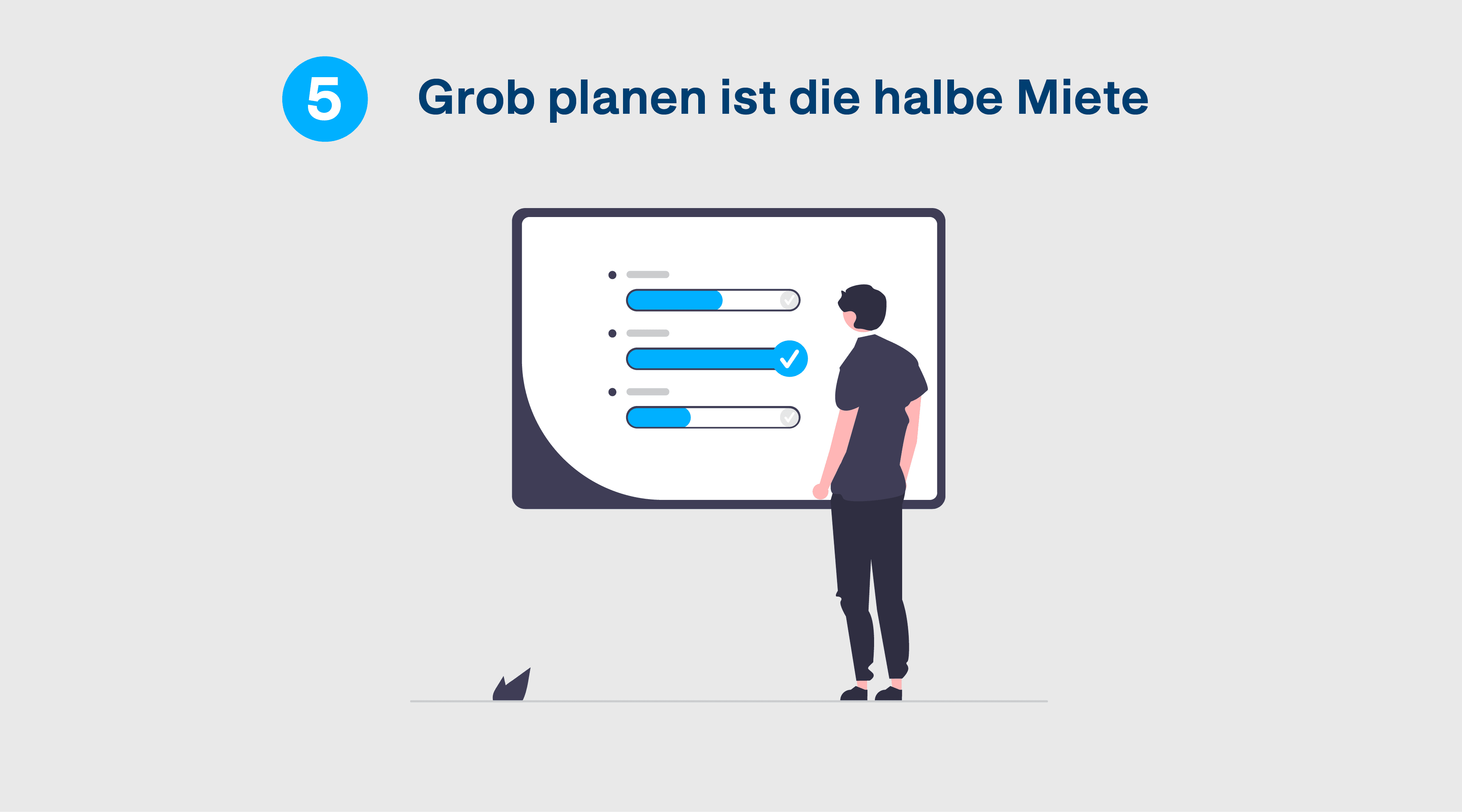 Person steht vor Bildschirm mit Grafik